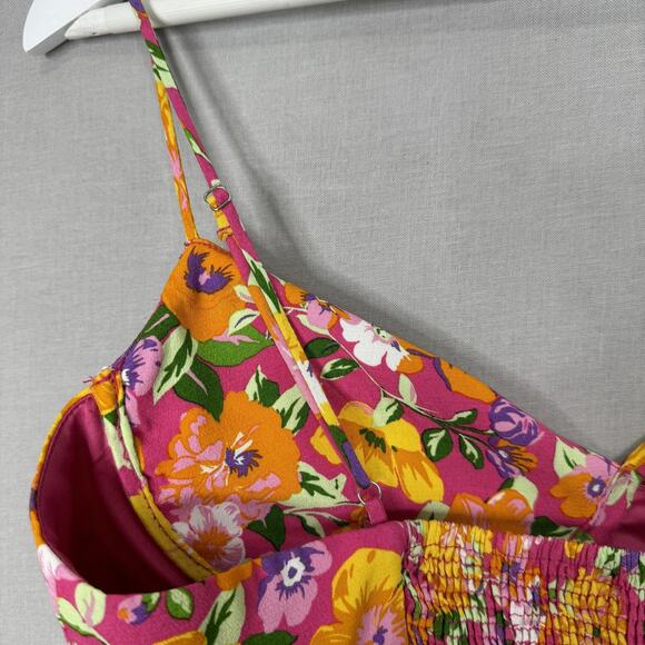 Zara Floral Crop Top Womens XL Pink Satin Underwire Bustier Cami Country Cottage - Picture 7 of 14